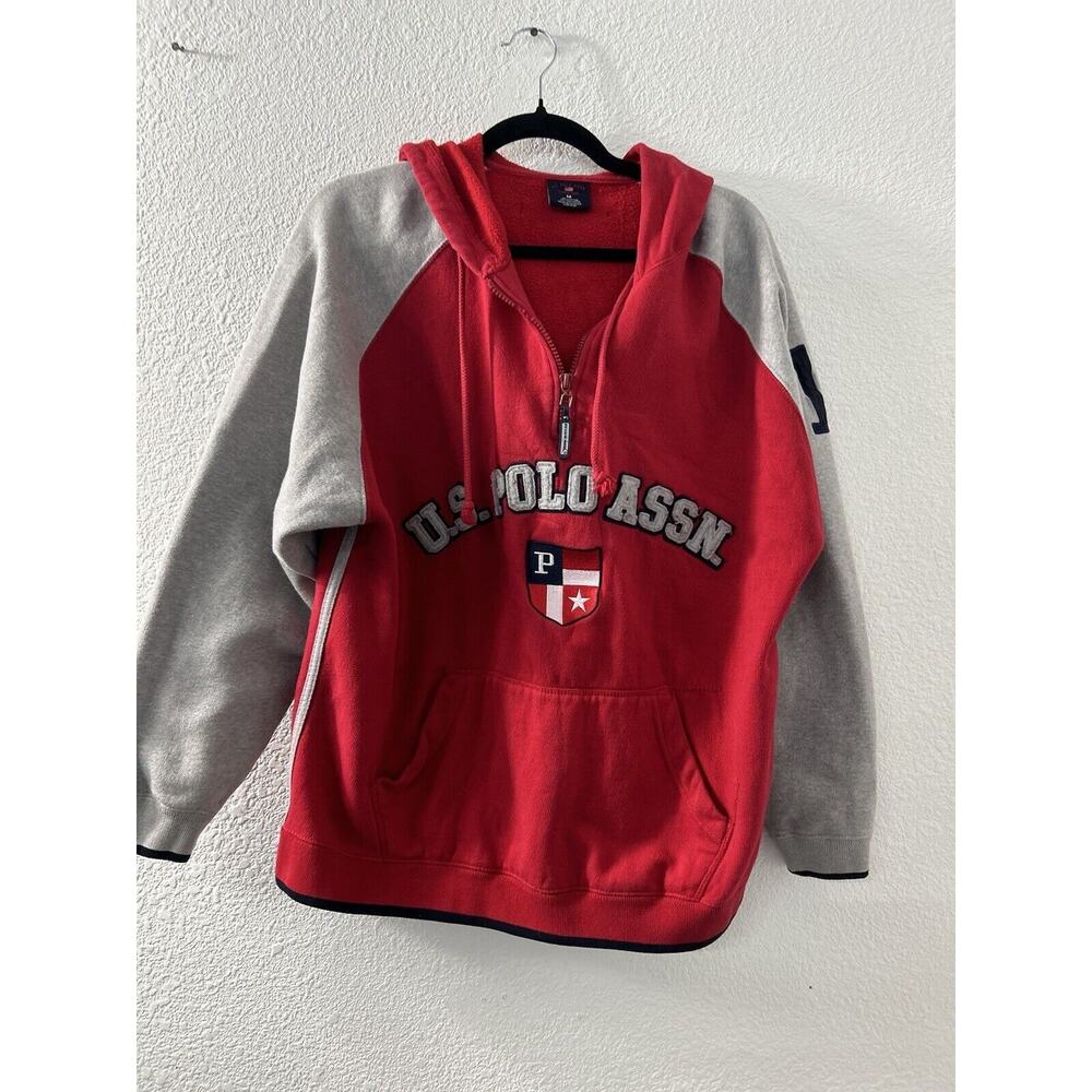 VTG US Polo Assn 1890 Sweatshirt Mens M 1/4 Zip Red Fleece‎ Pullover Logo Flaw